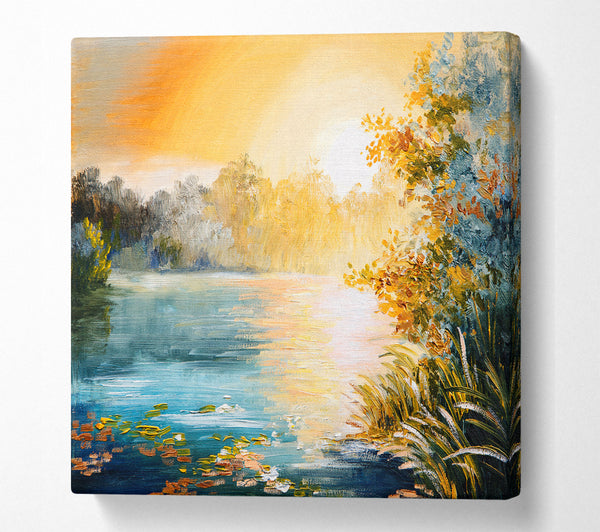A Square Canvas Print Showing Sunset Water Glow Square Wall Art
