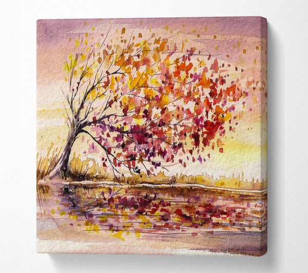 A Square Canvas Print Showing Winter Leaves Fall From The Tree Square Wall Art