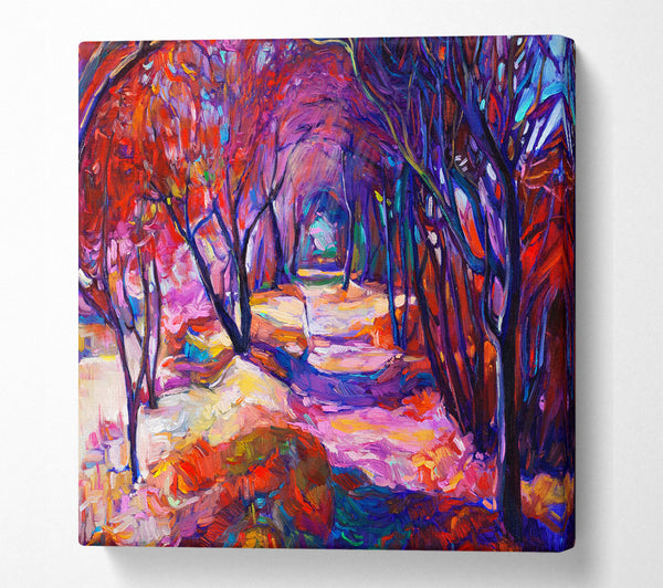 A Square Canvas Print Showing Red Forest Walk Square Wall Art