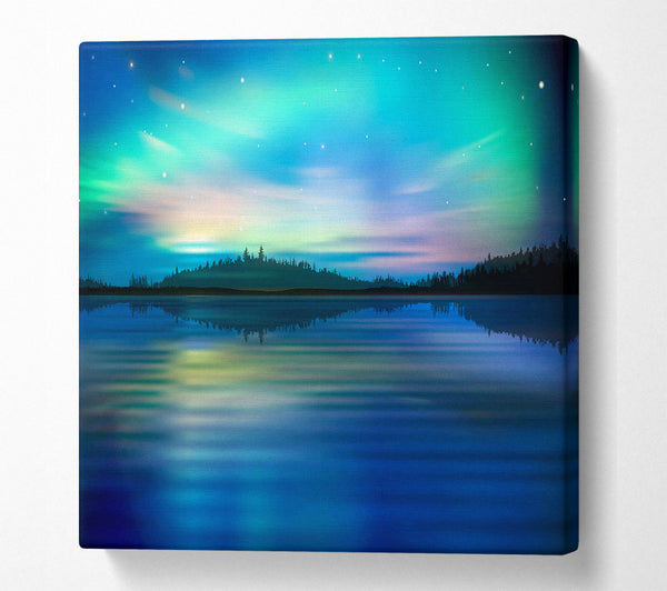 A Square Canvas Print Showing Northern Lights Lake Dream Square Wall Art