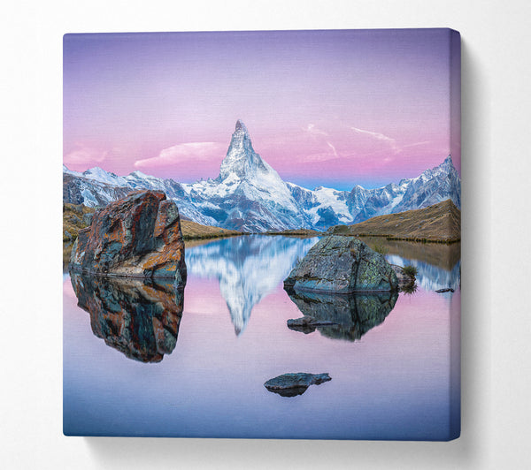A Square Canvas Print Showing Snow Mountain Reflections Square Wall Art