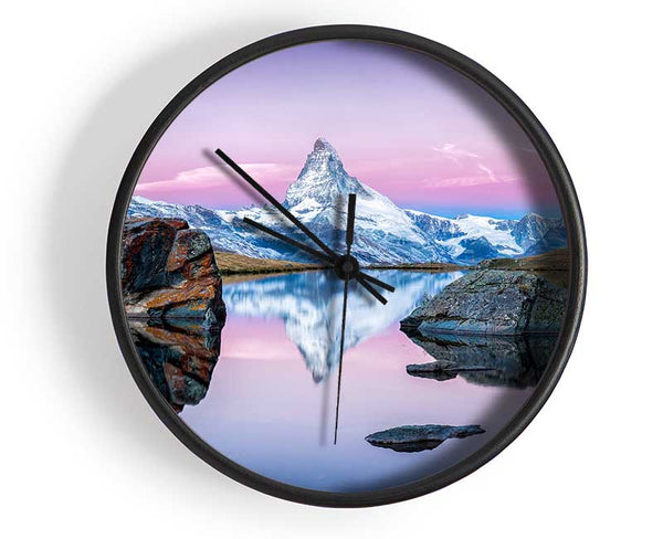 Snow Mountain Reflections Clock - Wallart-Direct UK