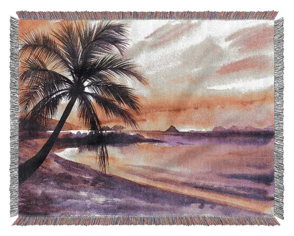 Watercolour Purple Palm Tree Ocean Woven Blanket