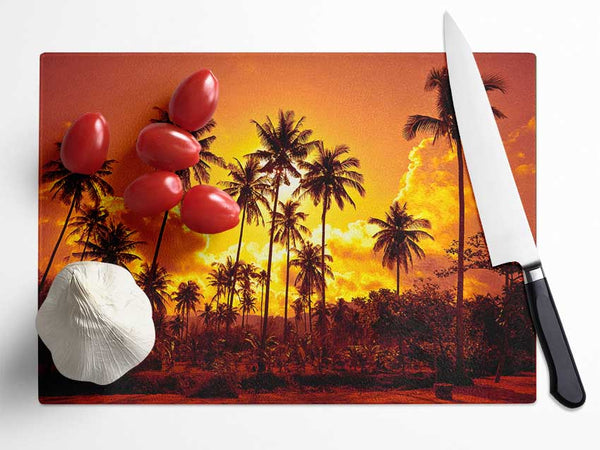 Sun Behind The Palm Trees Glass Chopping Board