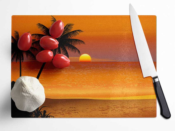 Orange Palm Tree Sun Glass Chopping Board