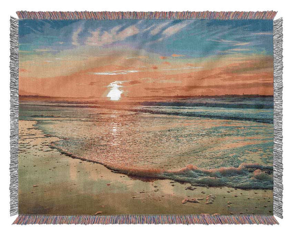 Waves Of The Sunset Ocean Woven Blanket