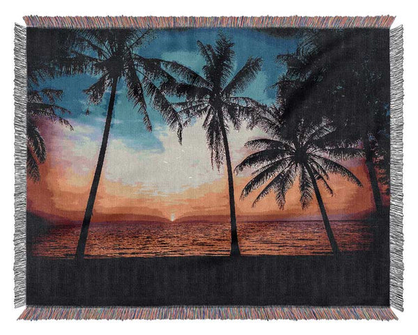 As The Sun Goes Down Between The Palm Trees Woven Blanket
