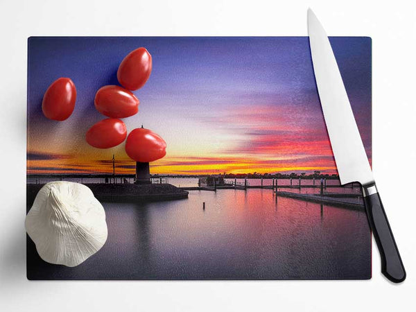Peaceful Lighthouse Skies Glass Chopping Board