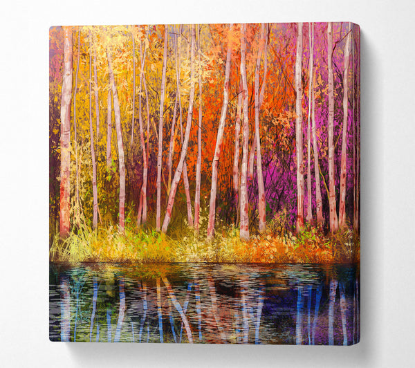 A Square Canvas Print Showing Rainbow Trees Square Wall Art