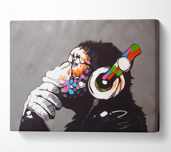 Picture of Chimp Headphones Thinking Canvas Print Wall Art