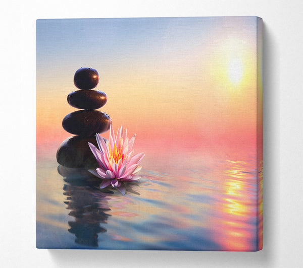 A Square Canvas Print Showing Zen Stones Lilly Square Wall Art