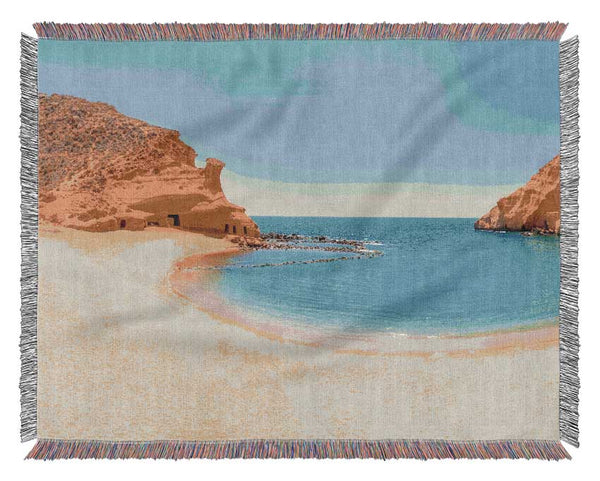 Beach cove blue seas Woven Blanket