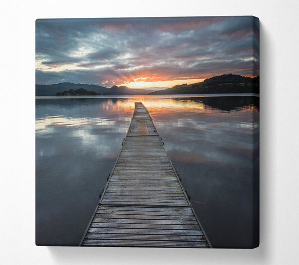 A Square Canvas Print Showing Bridge on the water sun Square Wall Art