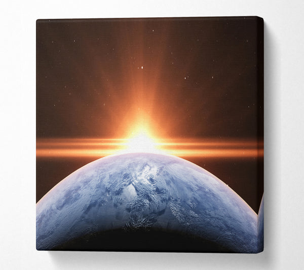 A Square Canvas Print Showing Sun peering over the earth Square Wall Art