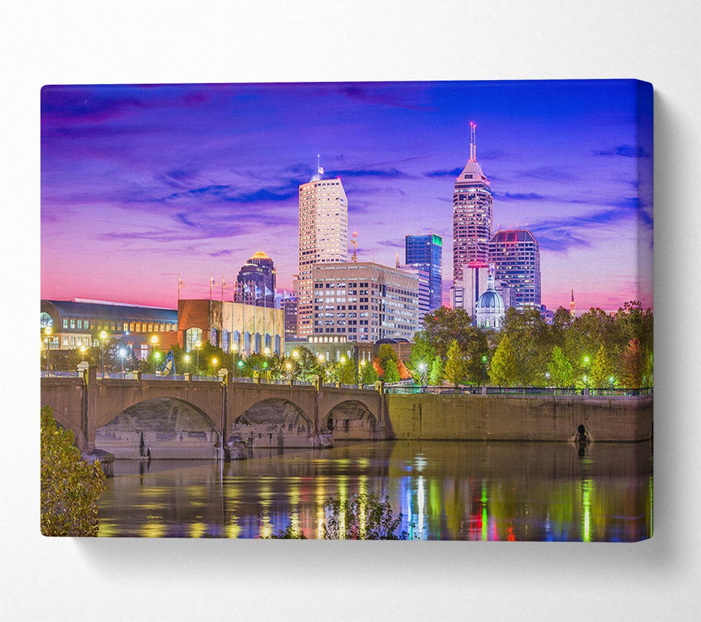 Picture of Bridge across the city at night Canvas Print Wall Art