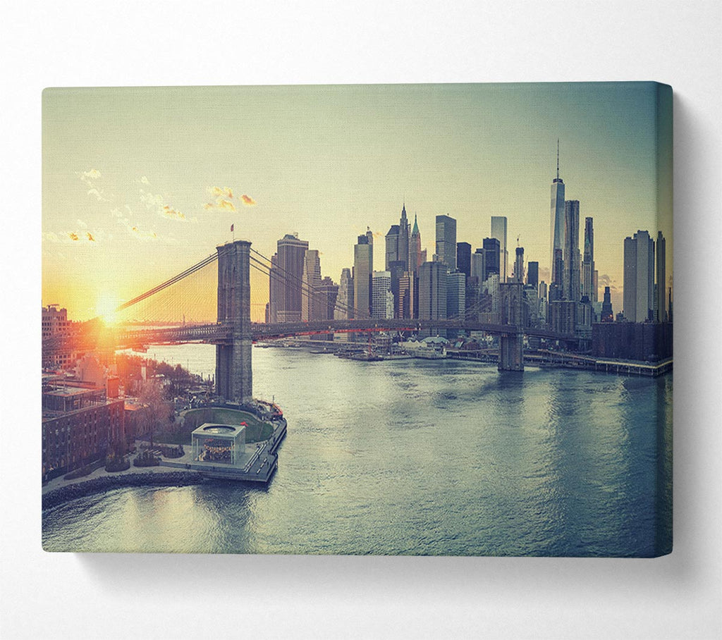 Picture of Bridge in New york over the water Canvas Print Wall Art