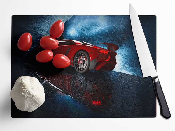 Red Supercar stanced Glass Chopping Board