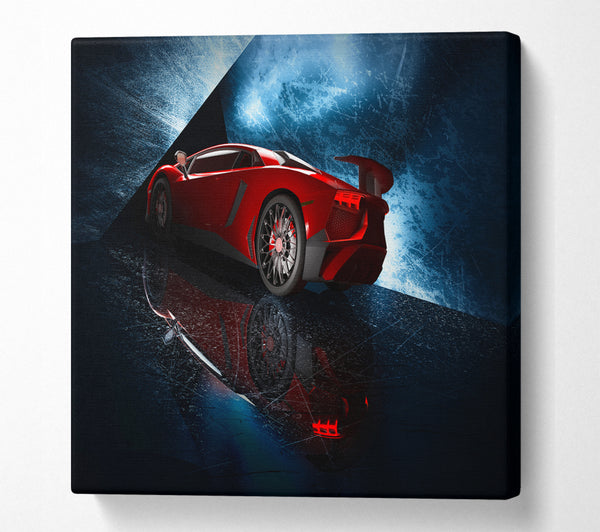 A Square Canvas Print Showing Red Supercar stanced Square Wall Art