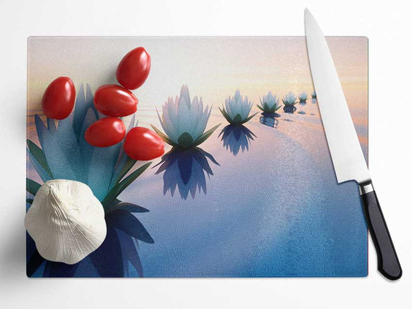 Waterlillies lined up Glass Chopping Board