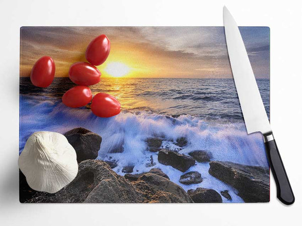 The waves crashing out at sea Glass Chopping Board