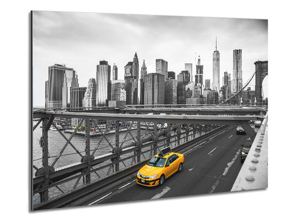 New York on the bridge yellow cab