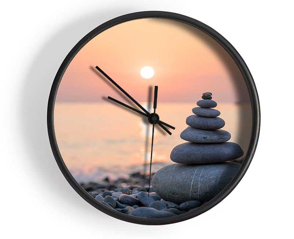 Zen Stones at sunset on the beach Clock - Wallart-Direct UK