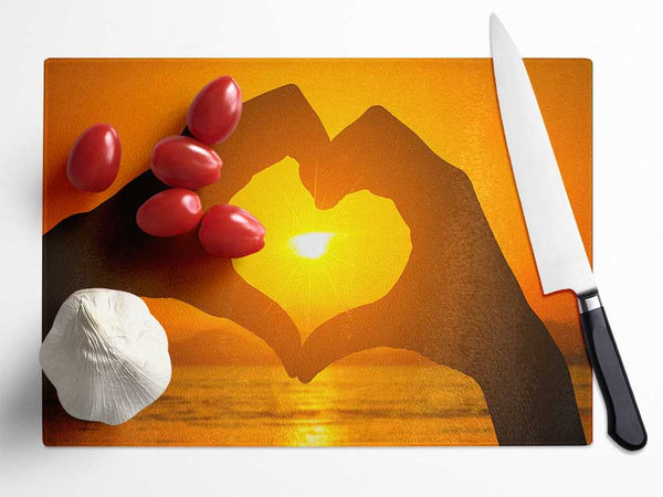 love heart hands sunset Glass Chopping Board