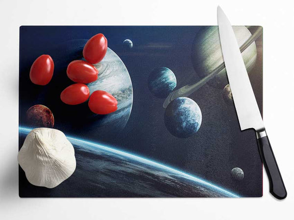 Out in space planets Glass Chopping Board