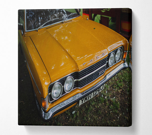 A Square Canvas Print Showing Mean yellow classic car Square Wall Art