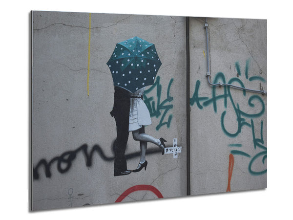 Kissing under the umbrella graffiti