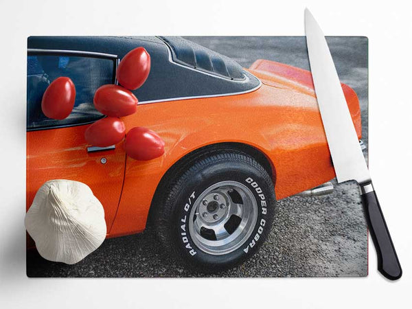 Orange end of classic car Glass Chopping Board