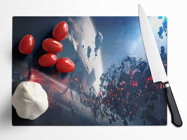 Smashed asteroid in space Glass Chopping Board