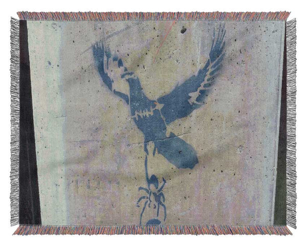 Dove taking off with spider Woven Blanket