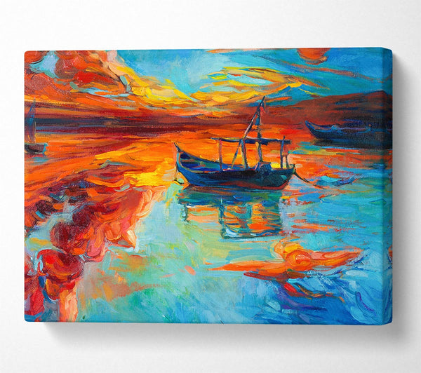 Picture of Row boat on the horizon of colour Canvas Print Wall Art
