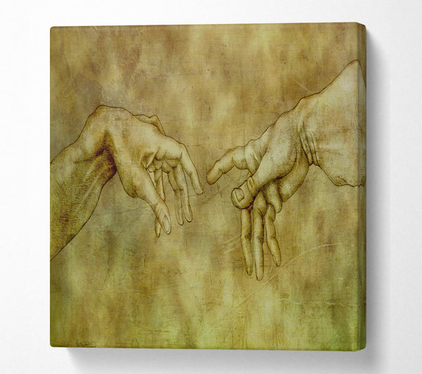 A Square Canvas Print Showing Hands of power meeting Square Wall Art