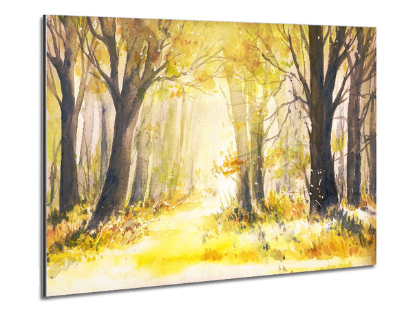 Yellow Forest Woodland Watercolour