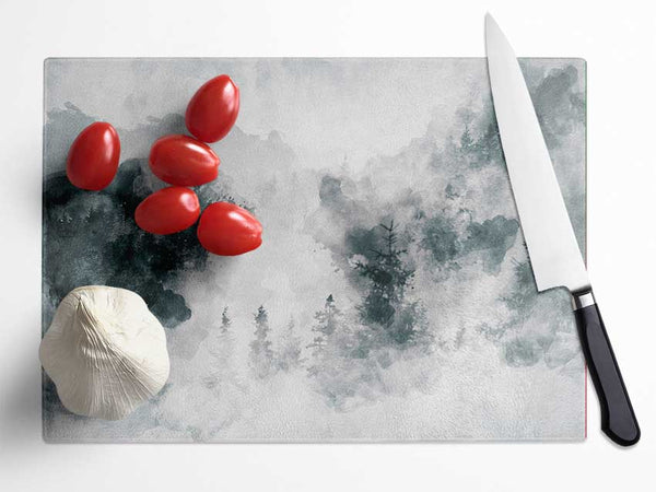 Watercolour Grey Forest Glass Chopping Board