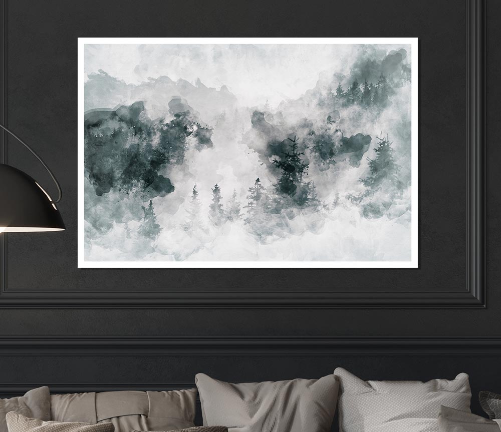 Watercolour Grey Forest Print Poster Wall Art
