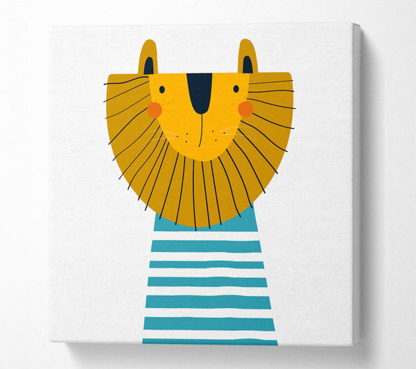 A Square Canvas Print Showing Lion In Striped Clothes Square Wall Art
