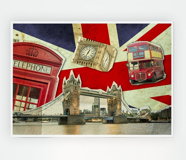 Union Jack London Icons Print Poster Wall Art