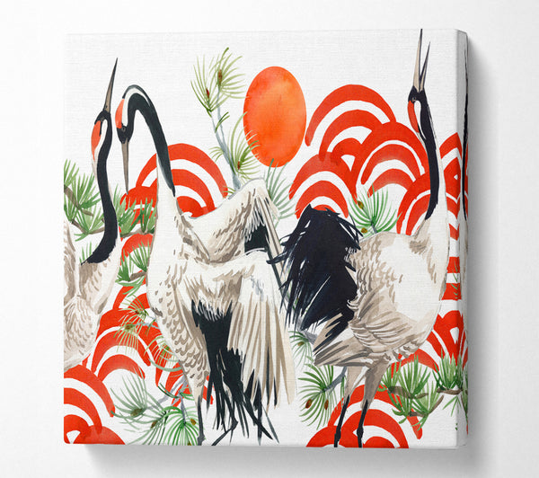 A Square Canvas Print Showing Japanese Stork Square Wall Art