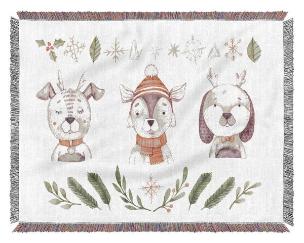Three Woodlands Animals At Christmas Woven Blanket