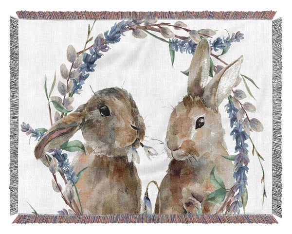 Two Watercolour Rabbits Woven Blanket