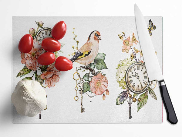 Three Floral Staments Glass Chopping Board