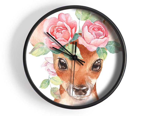 Water Colour Floral Deer Clock - Wallart-Direct UK
