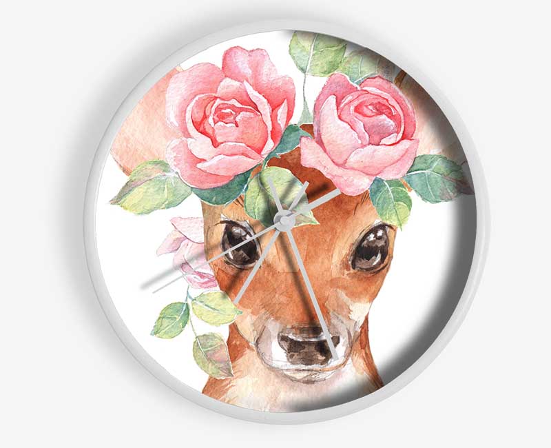 Water Colour Floral Deer Clock - Wallart-Direct UK