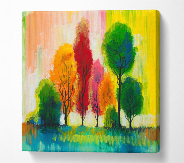 A Square Canvas Print Showing Autumn Vibrant Trees Square Wall Art