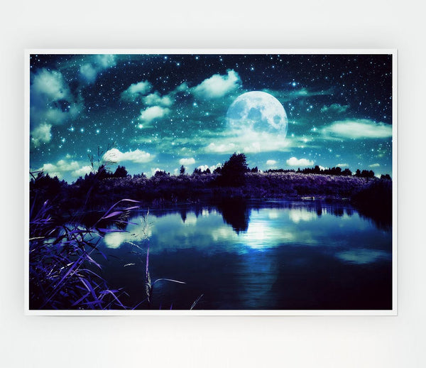Lake Under The Night Sky Print Poster Wall Art