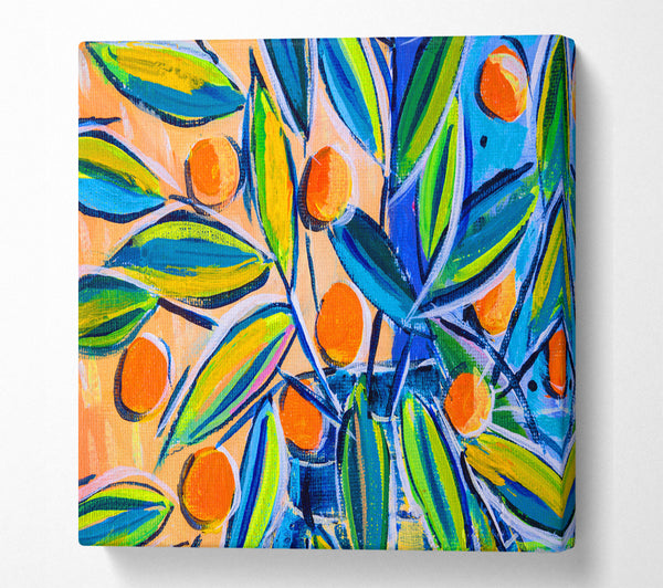 A Square Canvas Print Showing Bright Oranges On Tree Square Wall Art