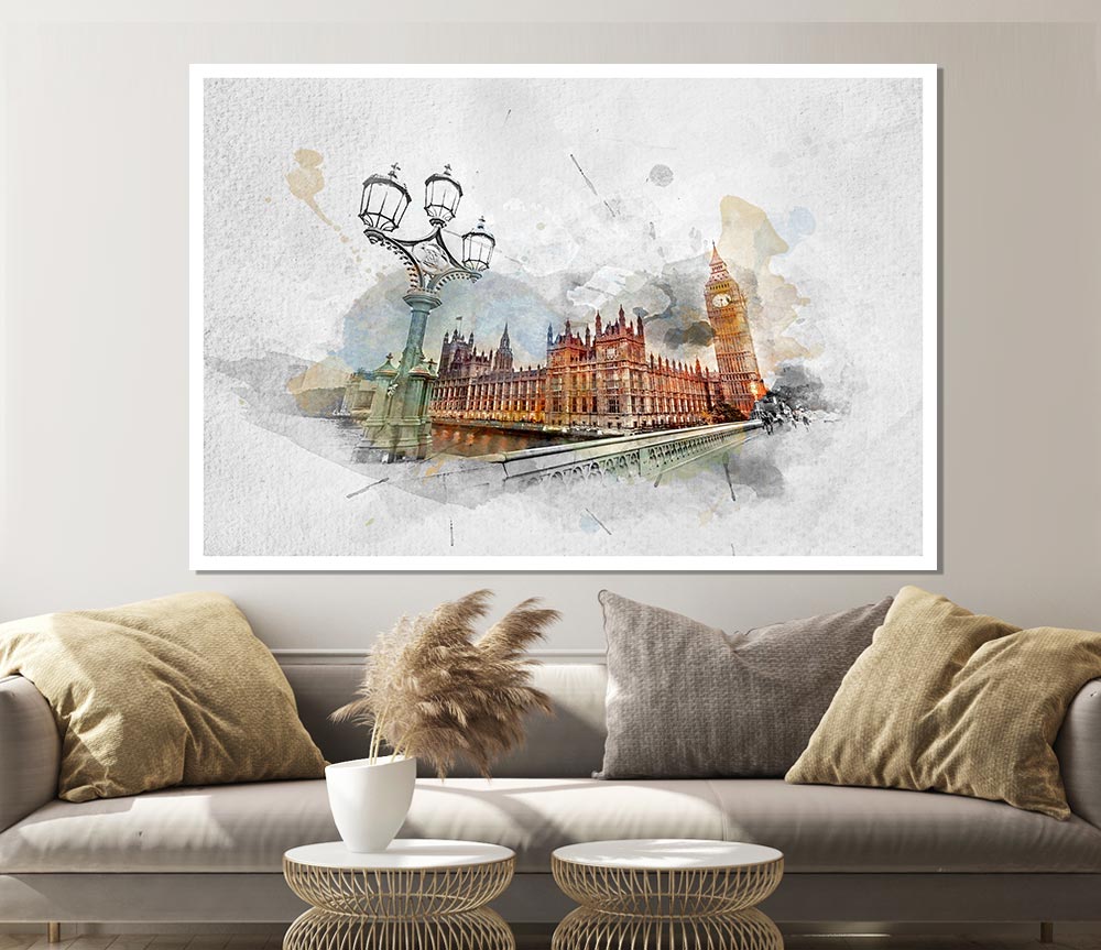 Watercolour Streets Of Parliament Print Poster Wall Art